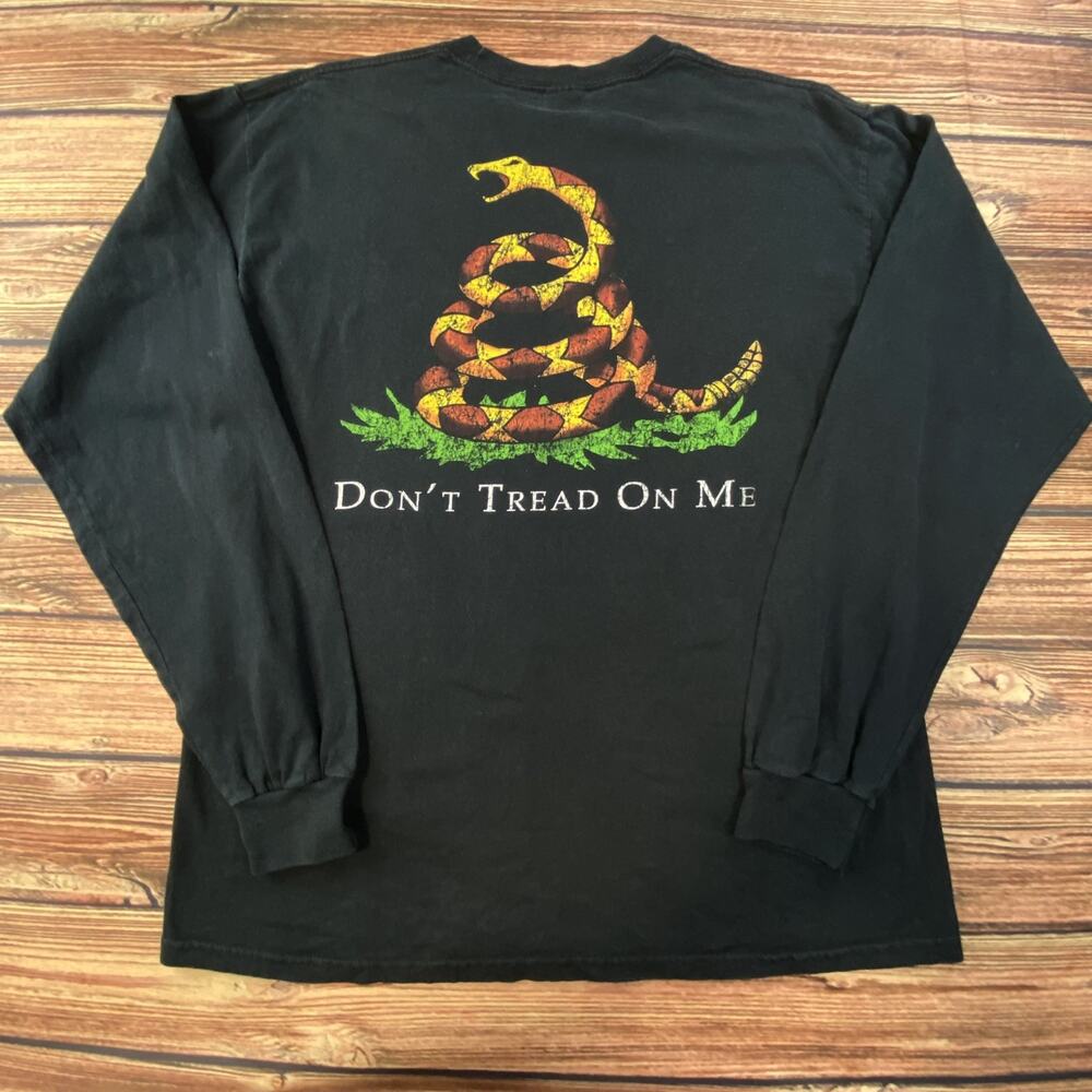 NRA Shirt Mens Large Black Long Sleeve Don't Tread On Me Gadsden Flag Graphic